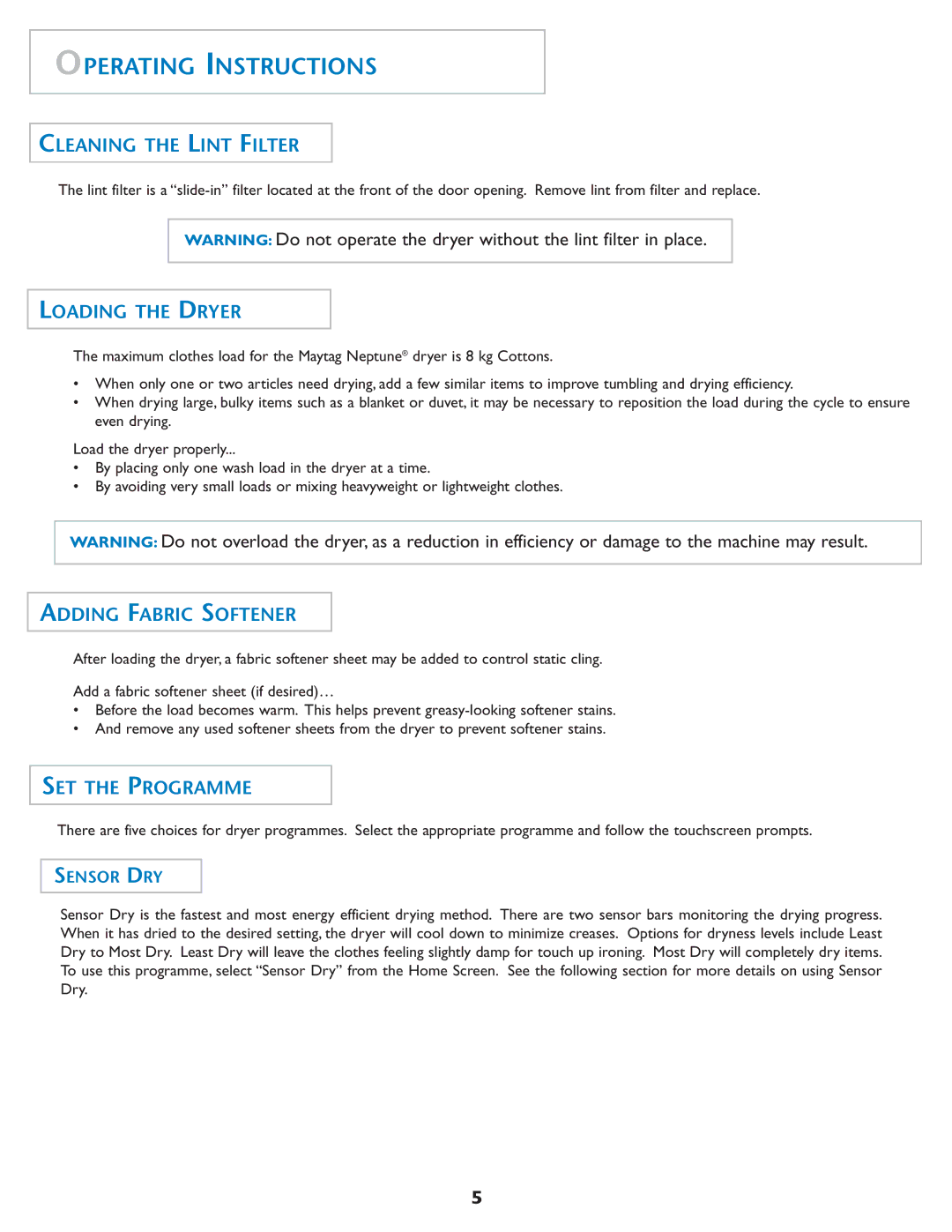 Maytag MDE7550AGW Operating Instructions, Cleaning the Lint Filter, Loading the Dryer, Adding Fabric Softener 