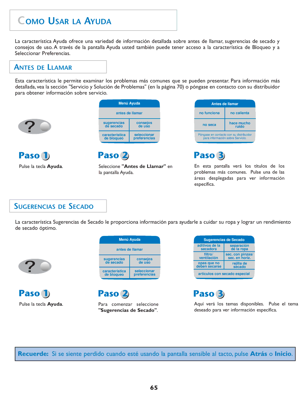 Maytag MDE7550AGW Como Usar LA Ayuda, Antes DE Llamar, Sugerencias DE Secado, Sugerencias de Secado 