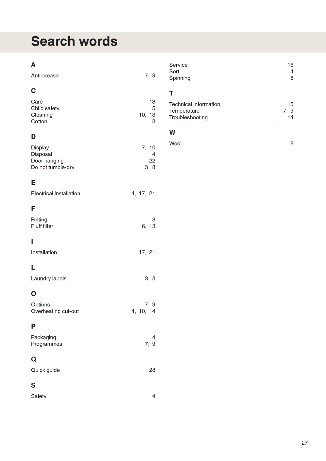 Maytag MDE9601 operating instructions Search words 