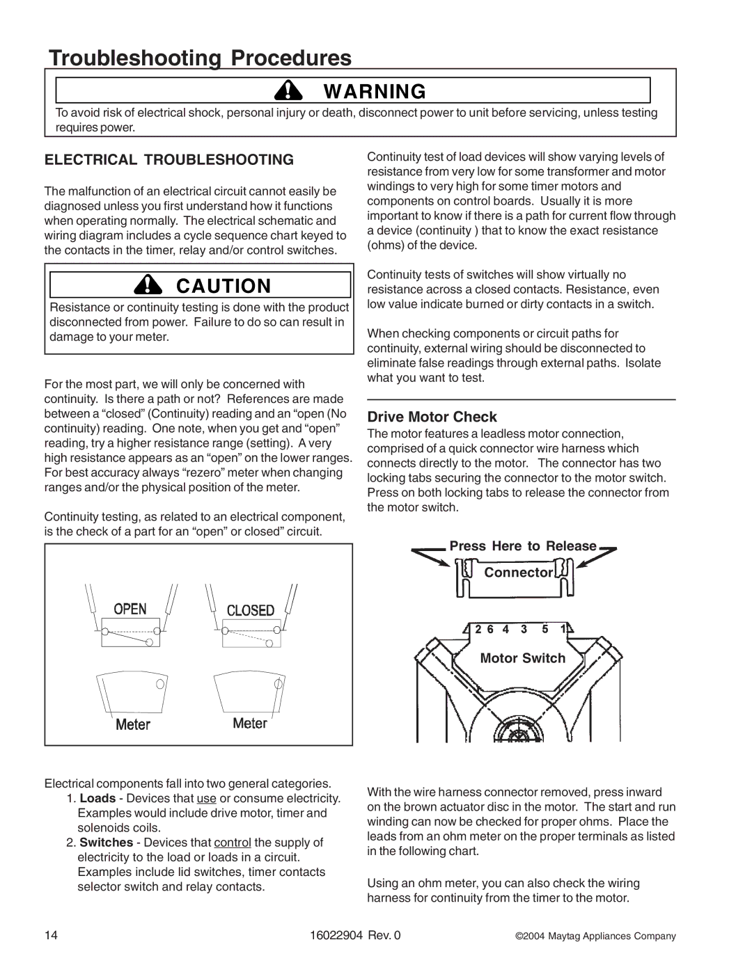 Maytag MDE/MDG21PDA, MDE/MDG21PRA, MDE/MDG21PNA, MDE/MDG21PDD, MDE/MDG21PND Electrical Troubleshooting, Drive Motor Check 