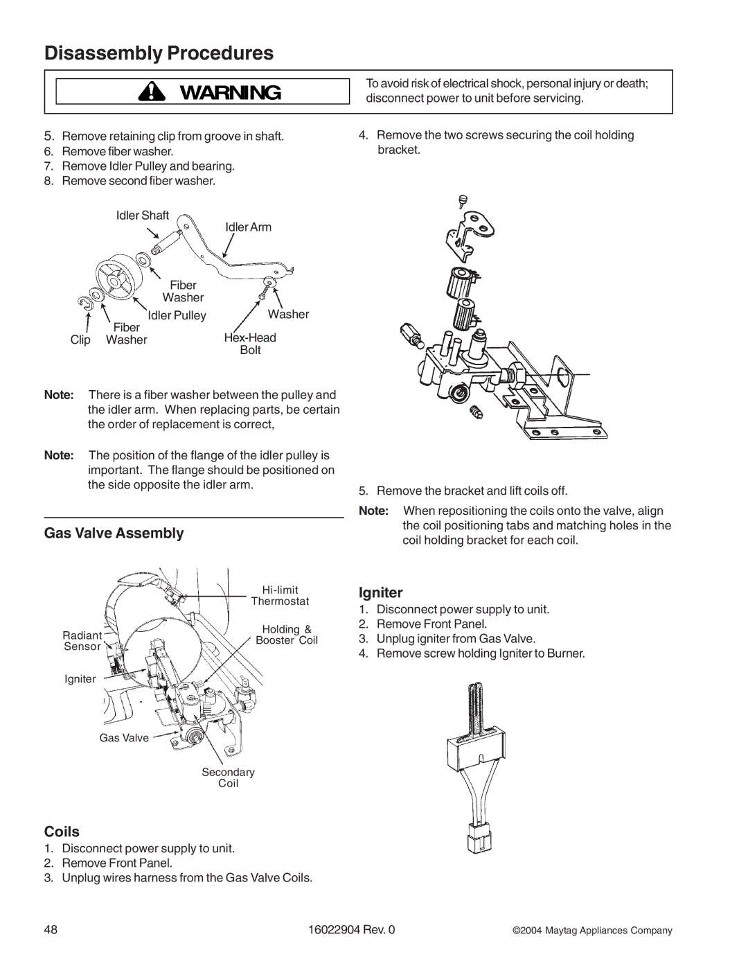 Maytag MDE/MDG21PRA, MDE/MDG21PNA, MDE/MDG21PDA, MDE/MDG21PDD, MDE/MDG21PND, MLE/MLG23PDF Gas Valve Assembly, Coils, Igniter 