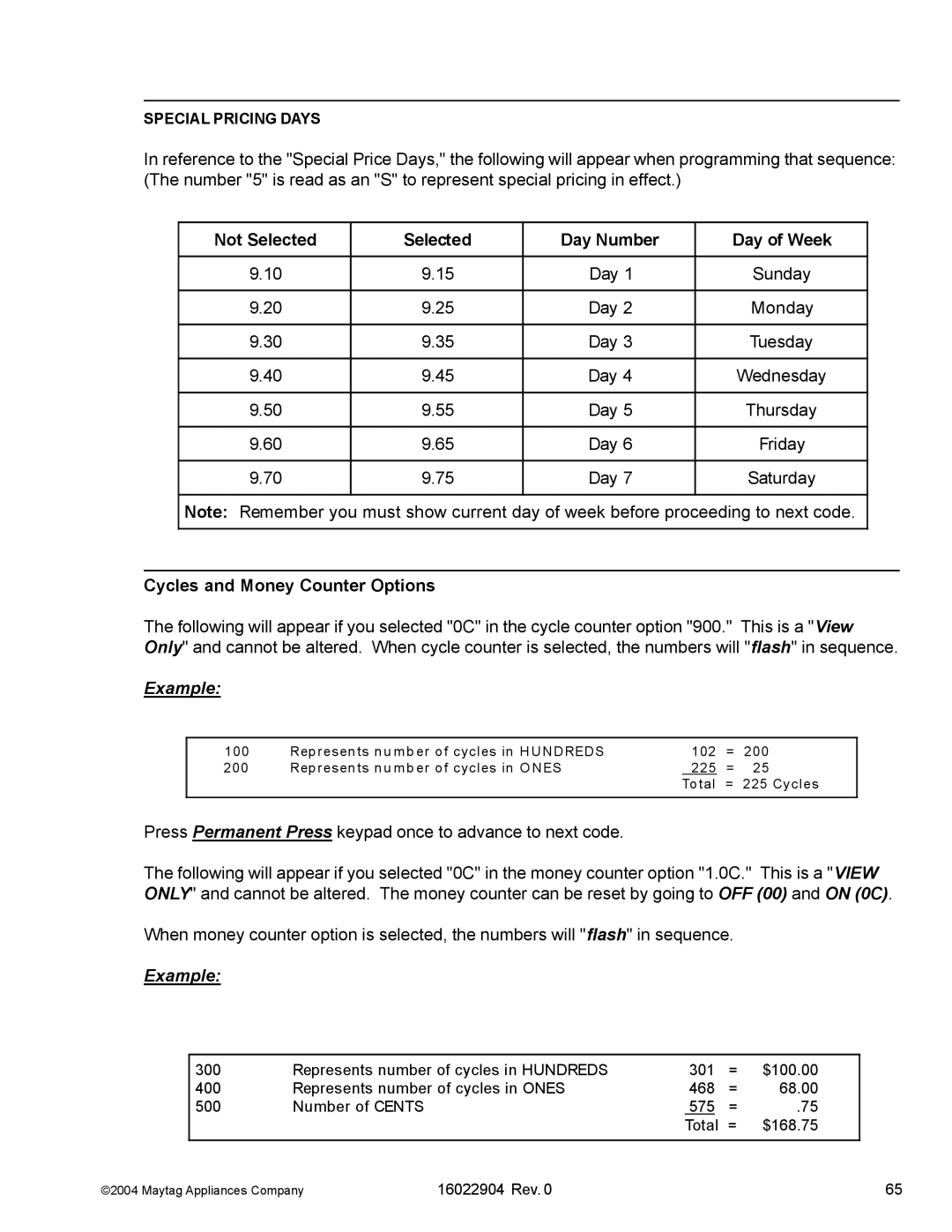 Maytag MLE/MLG23PDF, MDE/MDG21PRA, MDE/MDG21PNA, MDE/MDG21PDA, MDE/MDG21PDD, MDE/MDG21PND, MLE/MLG23PRA, MLE/MLG23PRF Example 