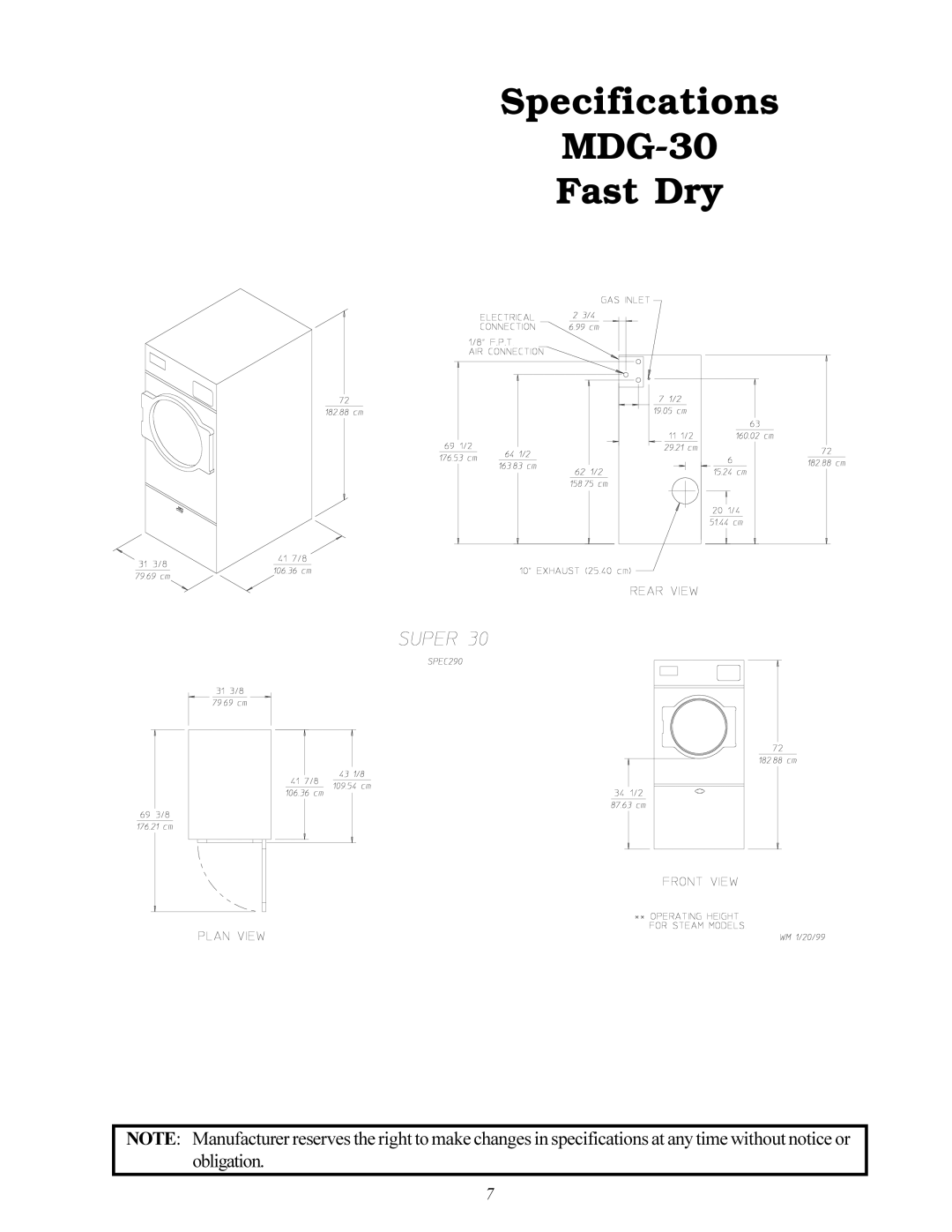 Maytag manual Specifications MDG-30 Fast Dry 