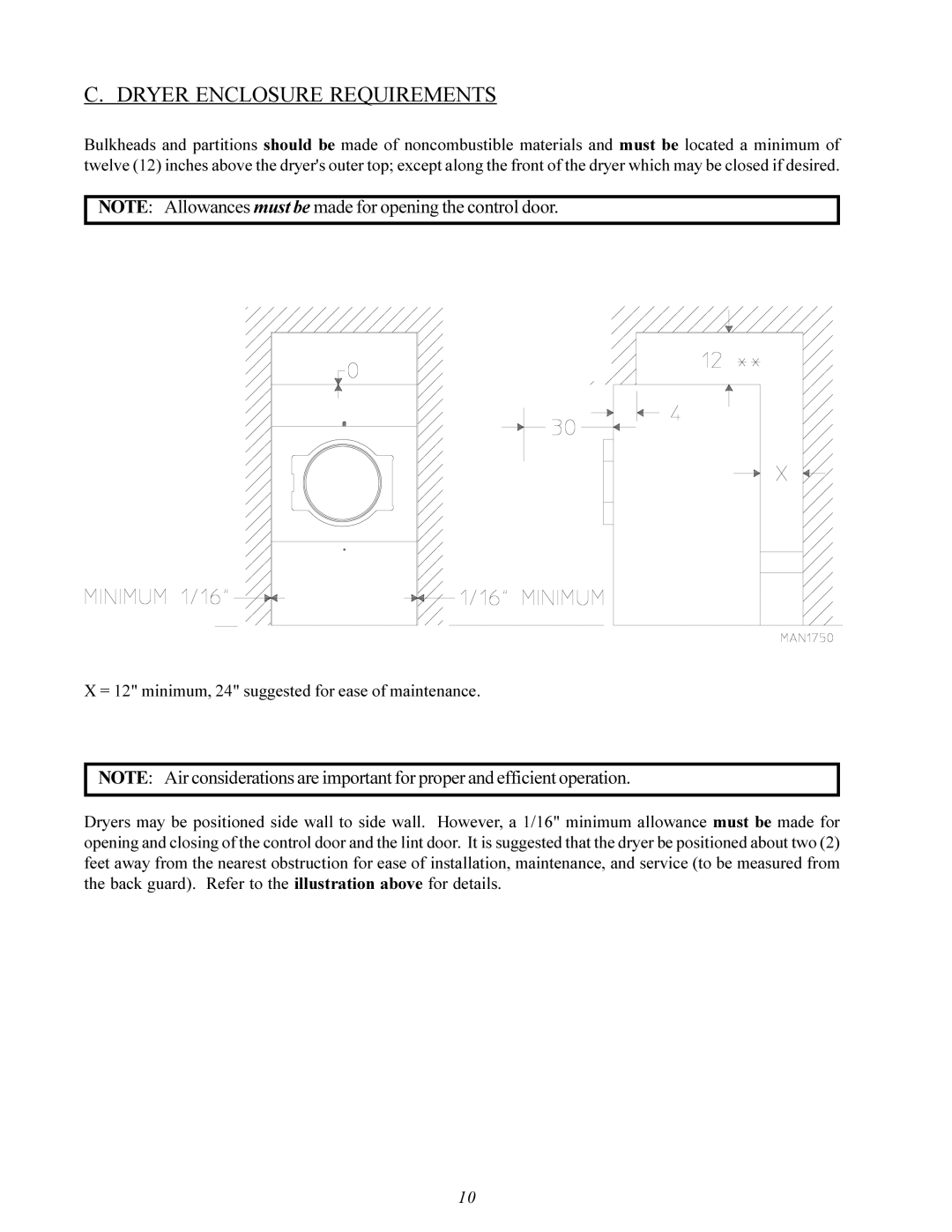 Maytag MDG-30 manual Dryer Enclosure Requirements 