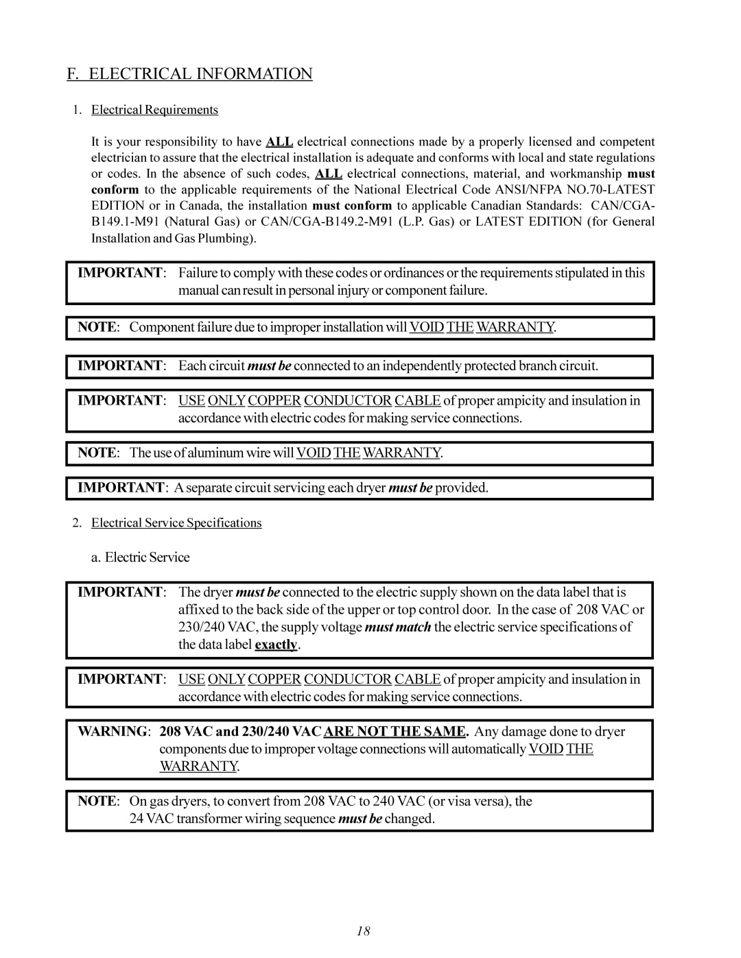 Maytag MDG-30 manual Electrical Information, Electrical Requirements 