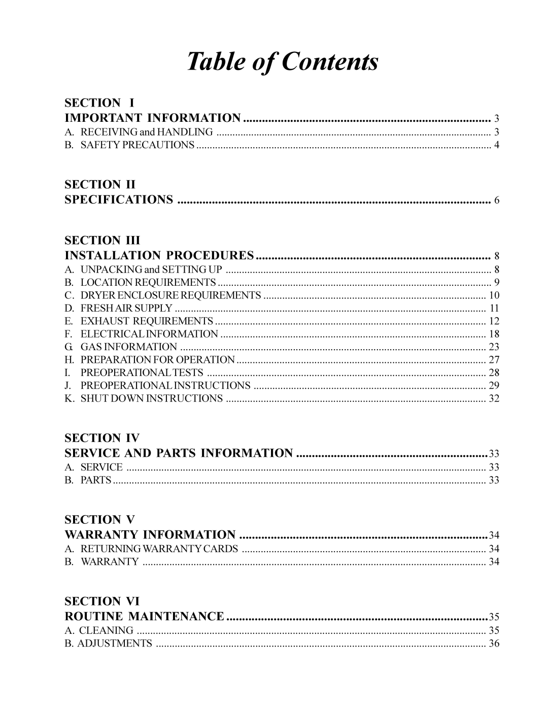 Maytag MDG-30 manual Table of Contents 