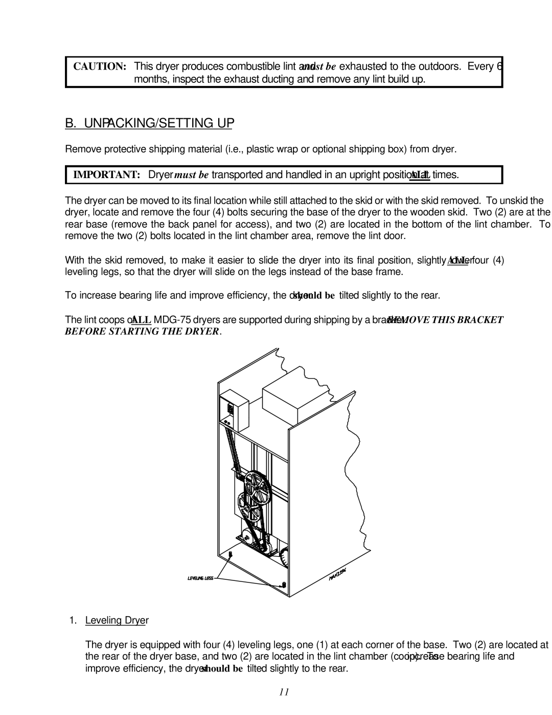 Maytag MDG-75 installation manual Unpacking/Setting Up 