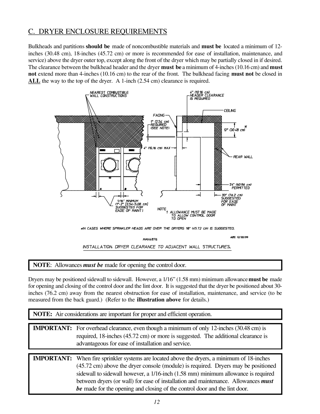 Maytag MDG-75 installation manual Dryer Enclosure Requirements 