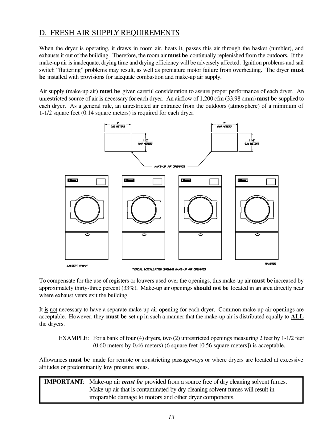 Maytag MDG-75 installation manual Fresh AIR Supply Requirements 