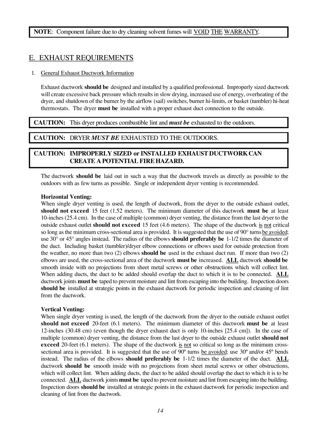 Maytag MDG-75 installation manual Exhaust Requirements, Horizontal Venting 