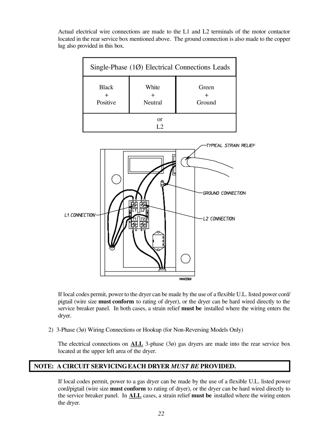 Maytag MDG-75 installation manual Single-Phase 1Ø Electrical Connections Leads 