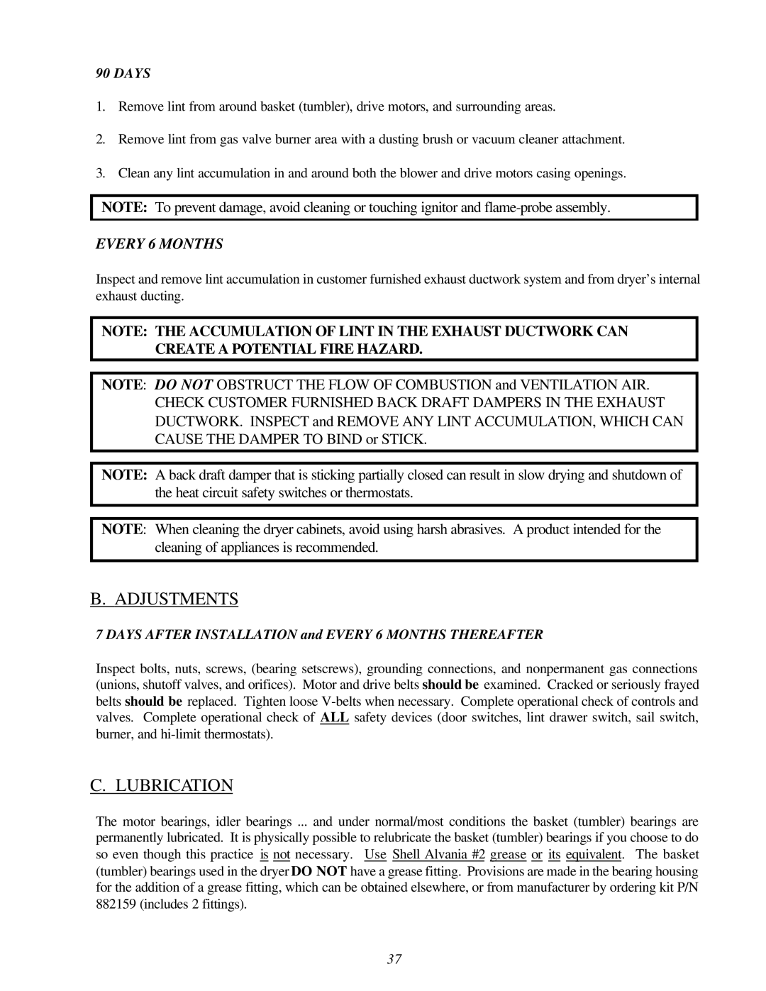 Maytag MDG-75 installation manual Adjustments, Lubrication 