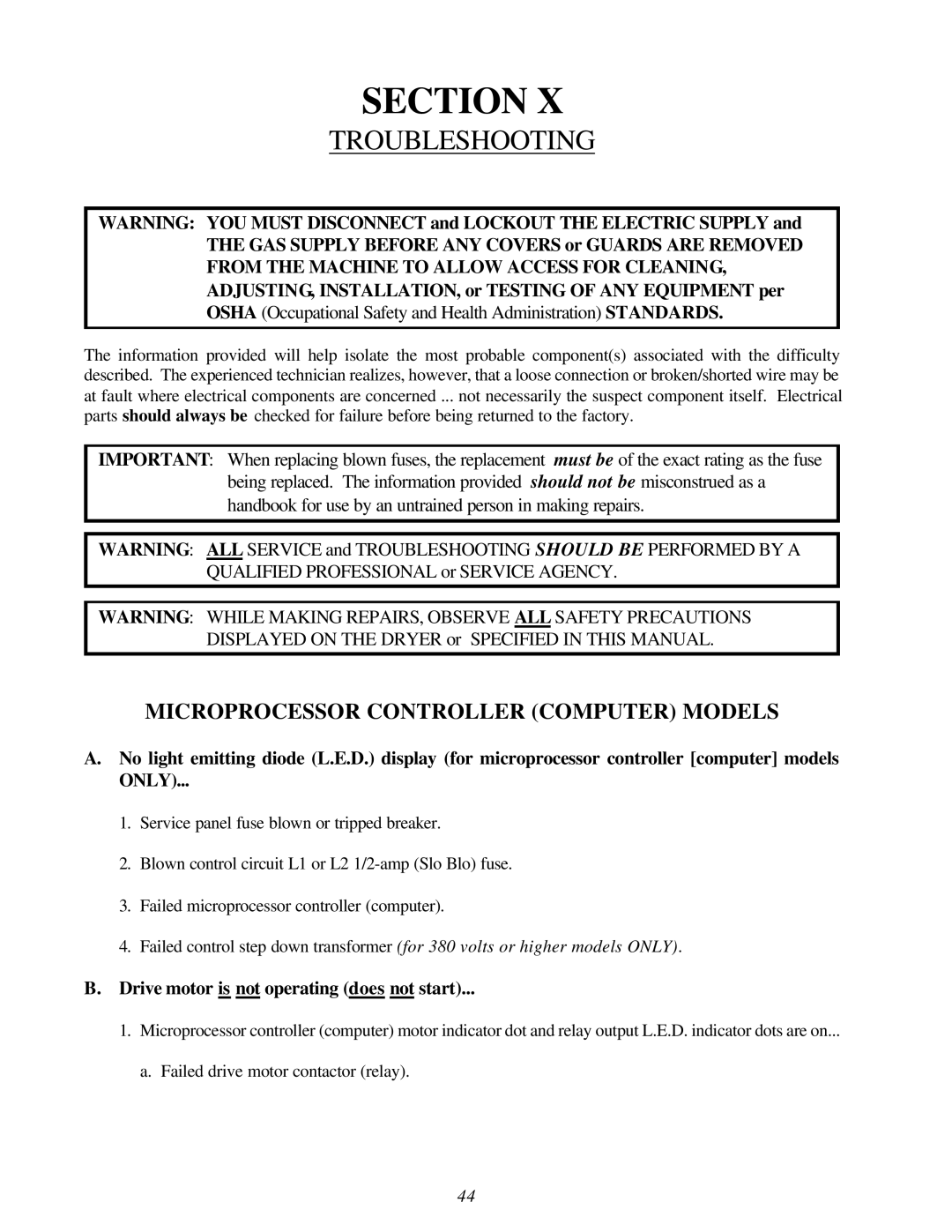 Maytag MDG-75 installation manual Troubleshooting, Microprocessor Controller Computer Models 