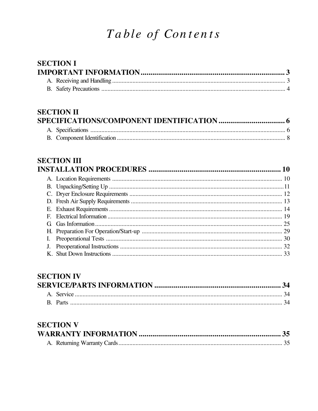 Maytag MDG-75 installation manual Table of Contents 