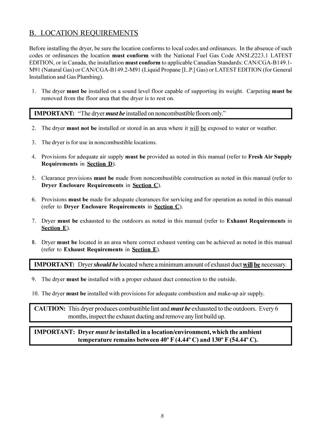 Maytag MDG30PCC installation manual Location Requirements 