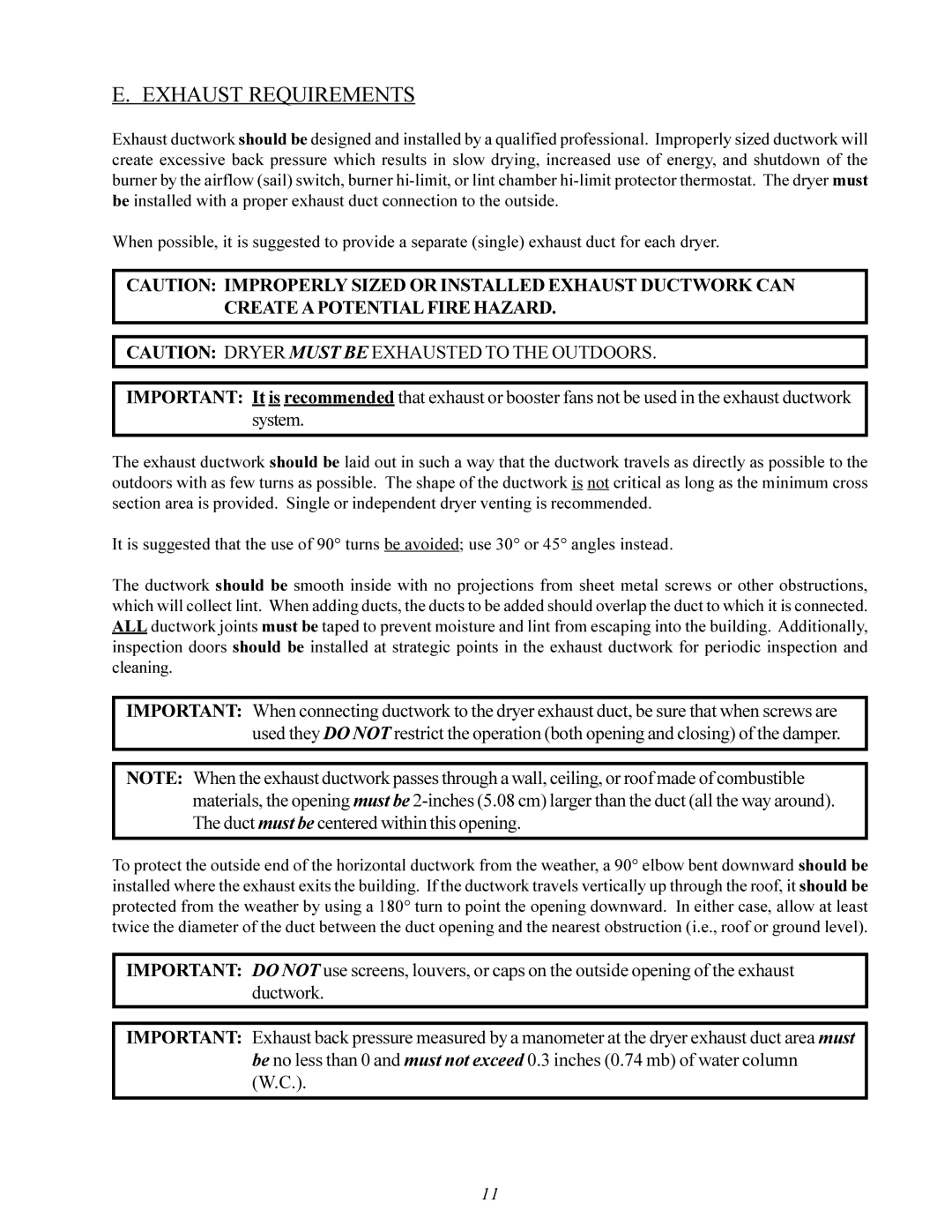 Maytag MDG30PCC installation manual Exhaust Requirements 