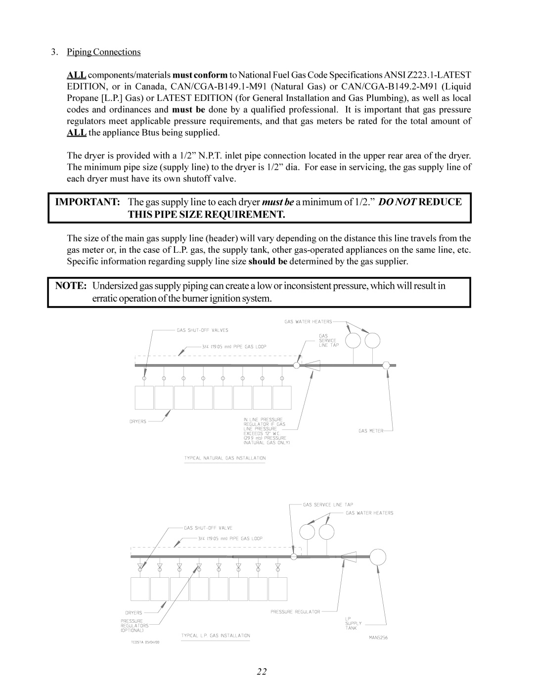 Maytag MDG30PCC installation manual This Pipe Size Requirement 