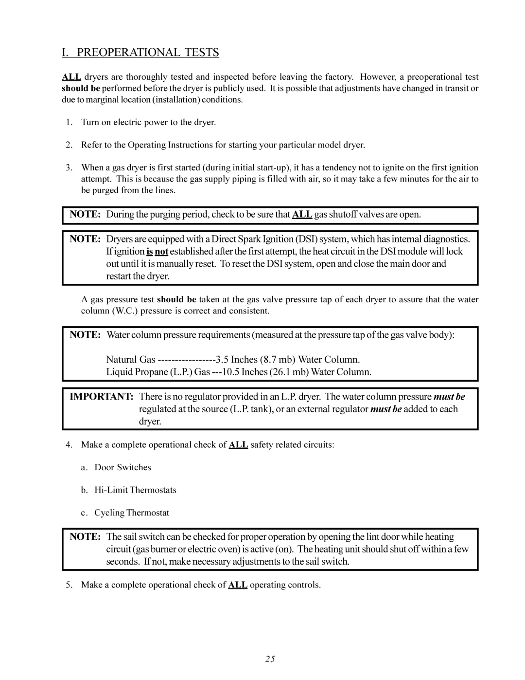 Maytag MDG30PCC installation manual Preoperational Tests 