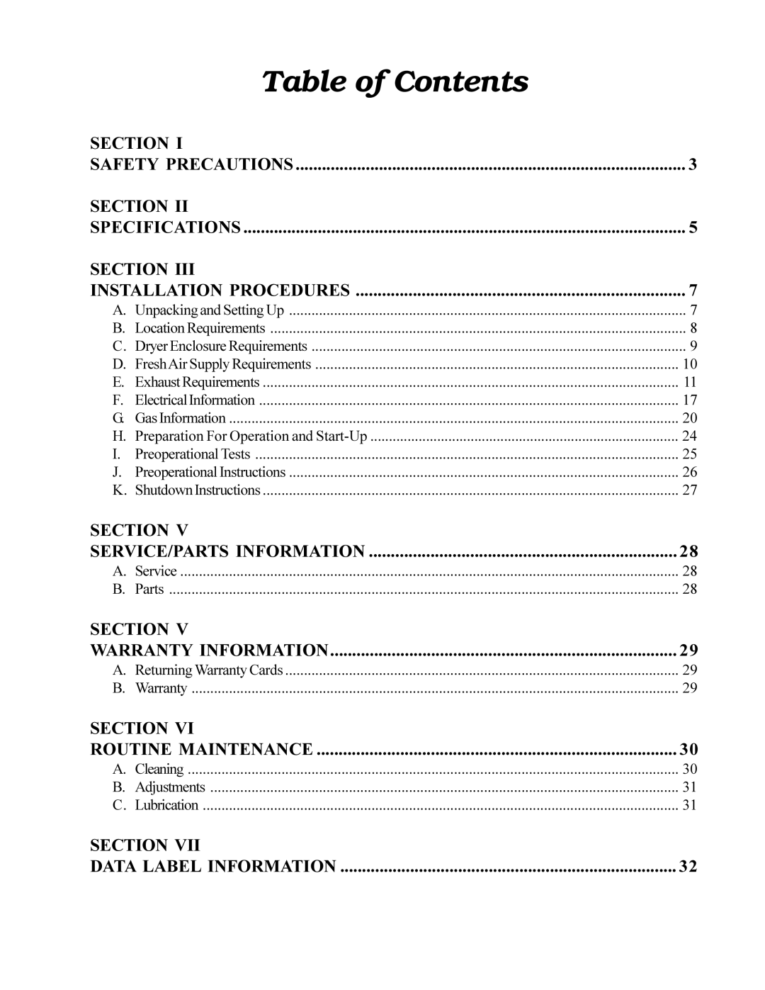 Maytag MDG30PCC installation manual Table of Contents 