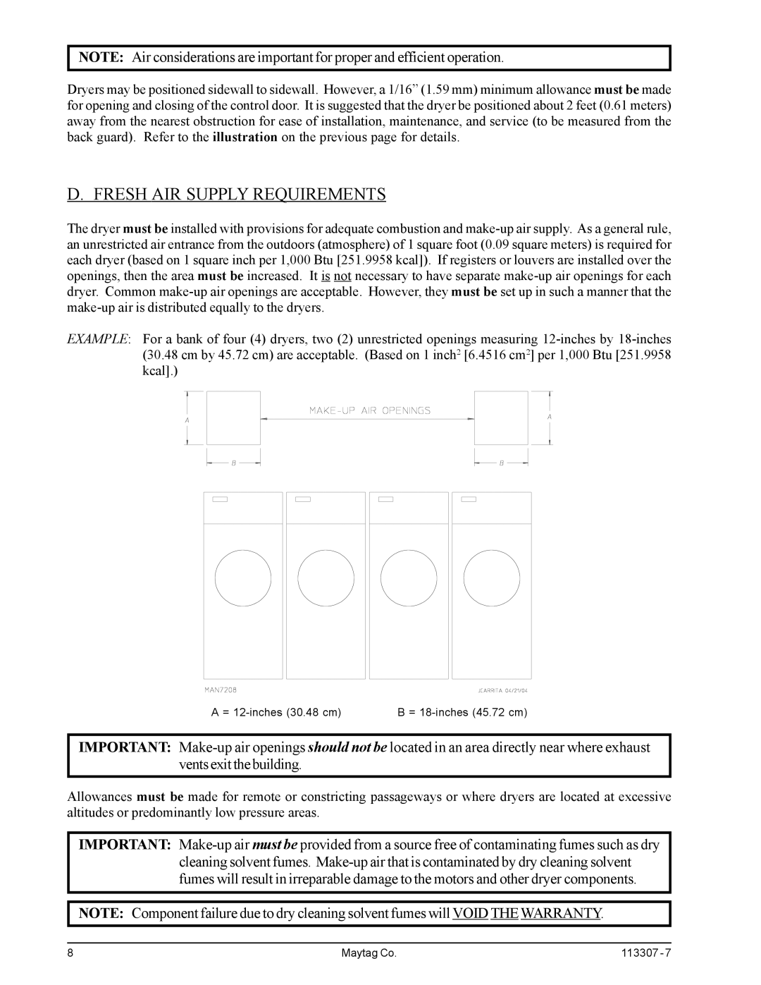 Maytag MDG30PNH, MDG30MNV installation manual Fresh AIR Supply Requirements 