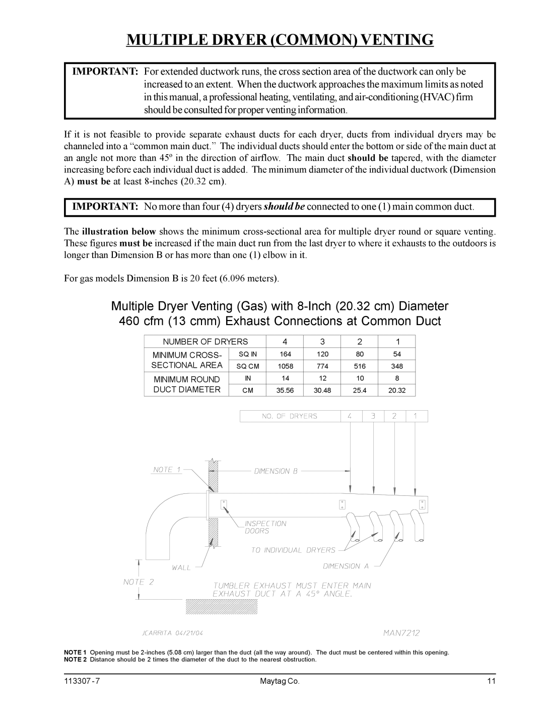 Maytag MDG30MNV, MDG30PNH installation manual Multiple Dryer Common Venting 