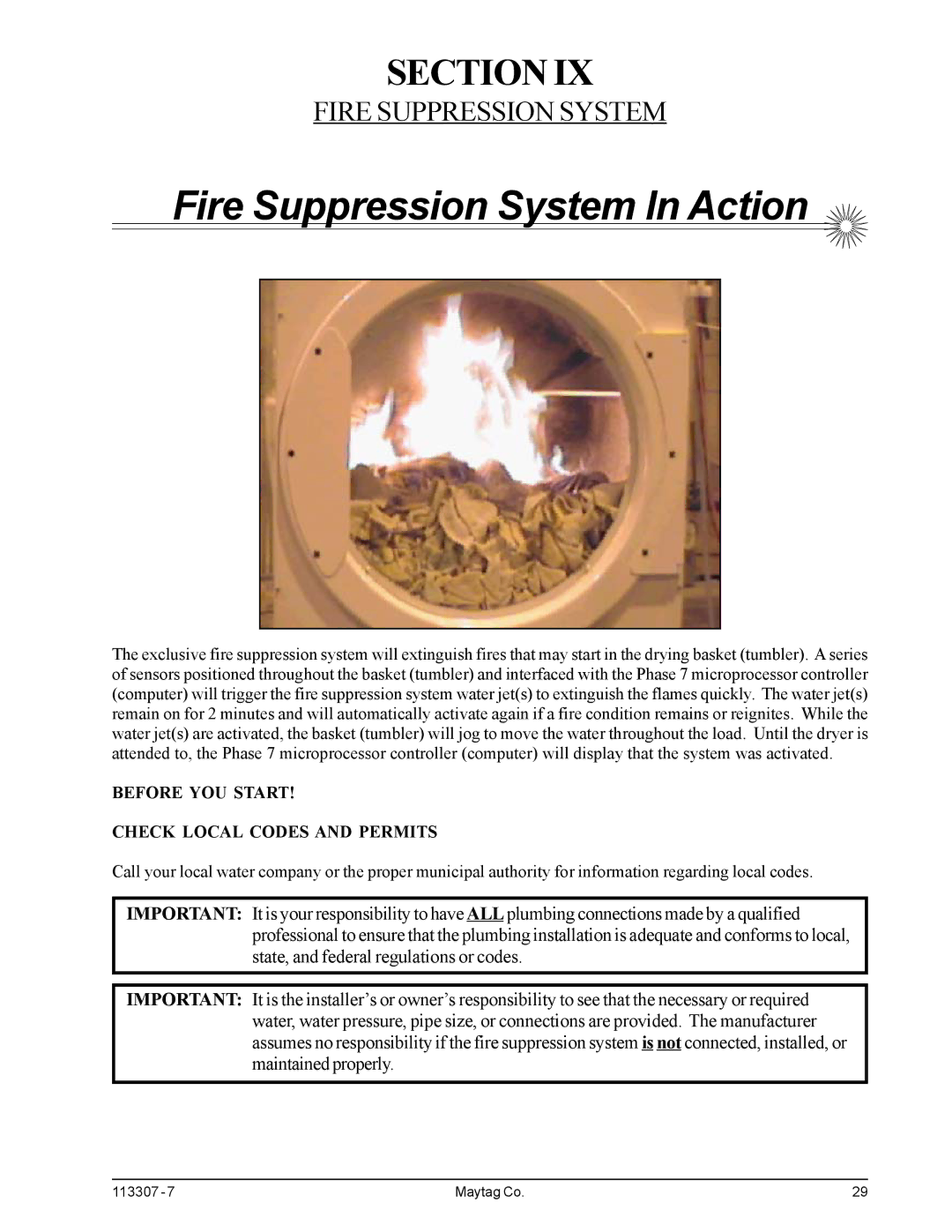 Maytag MDG30MNV, MDG30PNH installation manual Fire Suppression System In Action 