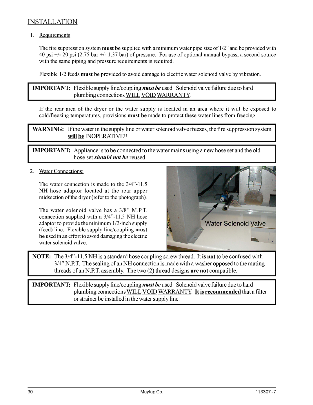 Maytag MDG30PNH, MDG30MNV installation manual Installation, Water Connections 