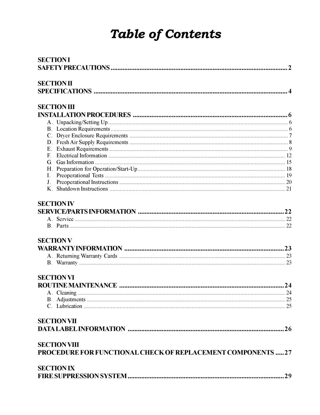 Maytag MDG30MNV, MDG30PNH installation manual Table of Contents 