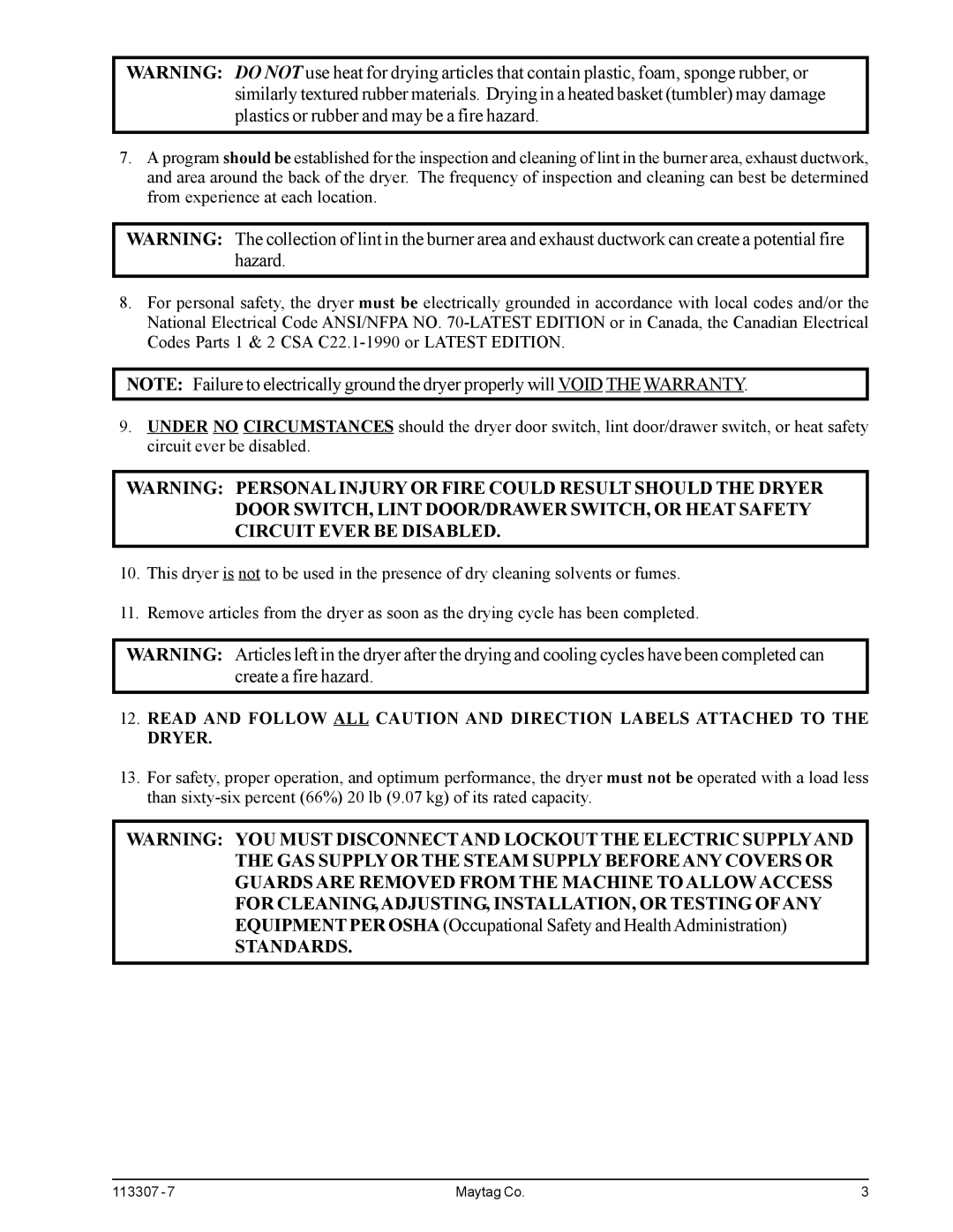 Maytag MDG30MNV, MDG30PNH installation manual Standards 