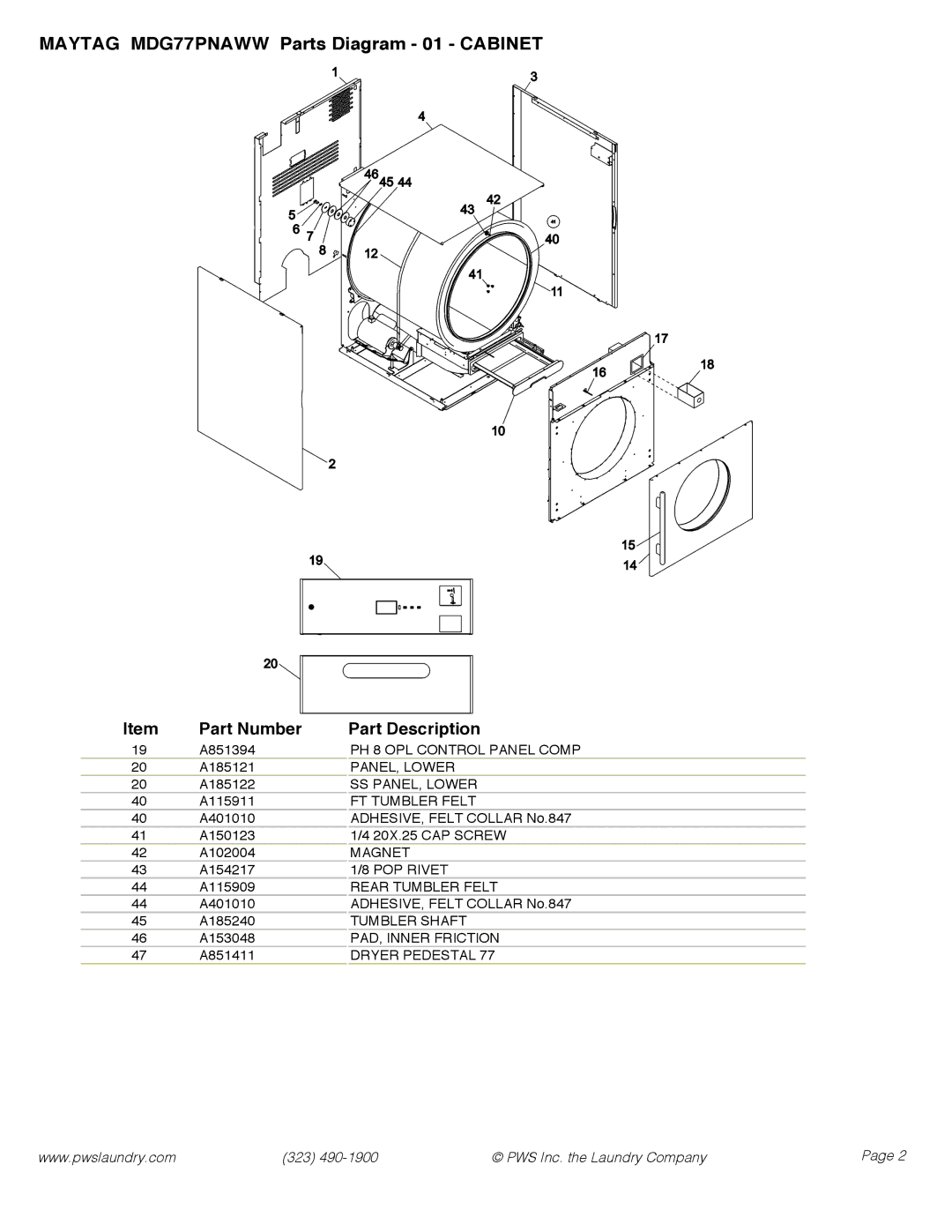 Maytag mdg77pnaww manual PH 8 OPL Control Panel Comp 