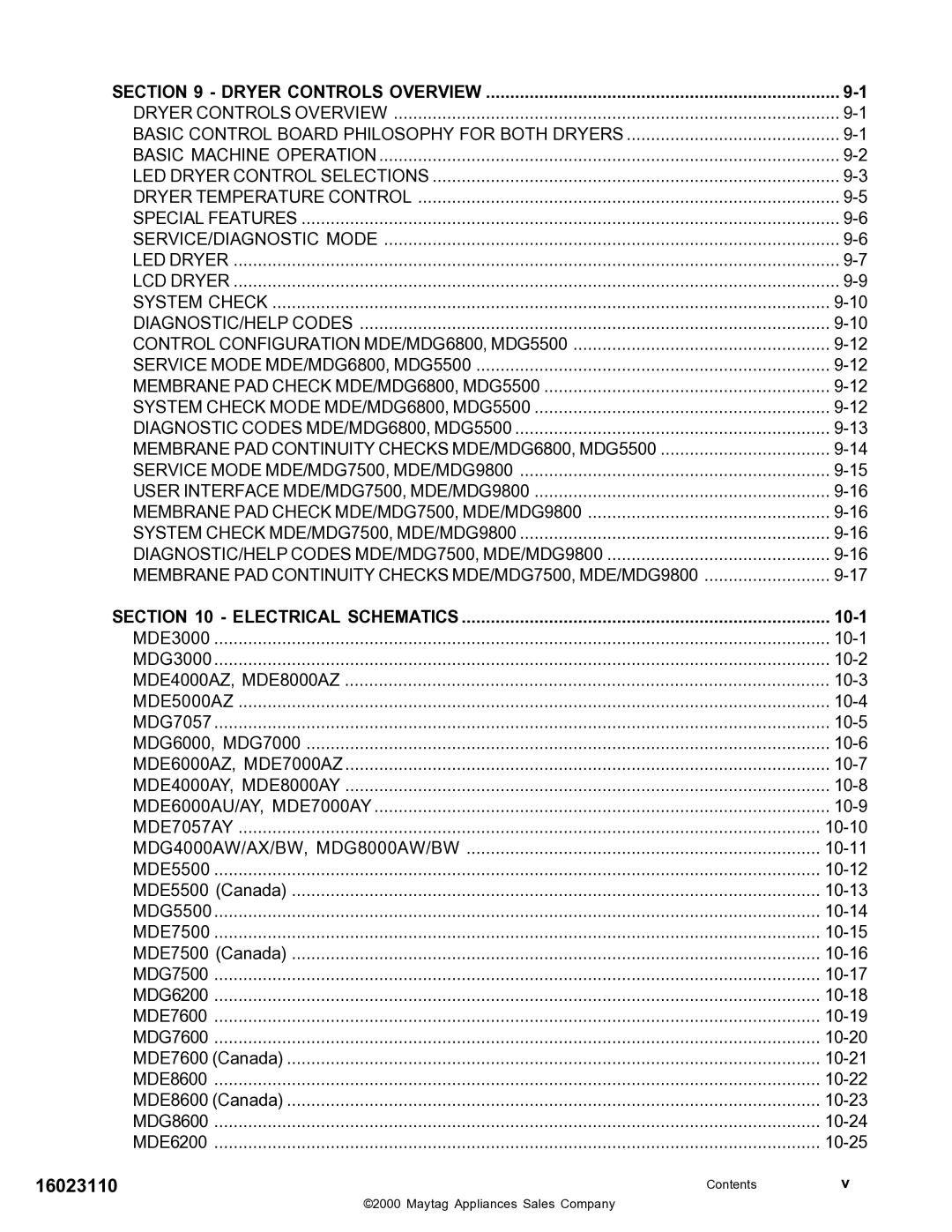 Maytag MDE DG5500, MDG9800 service manual 16023110 