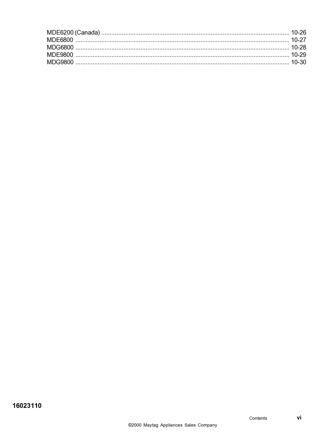 Maytag MDG9800, MDE DG5500 service manual Contentsvi Maytag Appliances Sales Company 