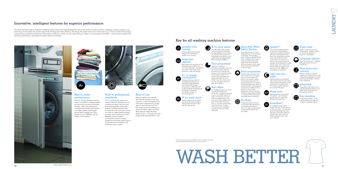 Maytag MWA 0714FIC, MDW 171TN, MDW 15FTI Wash Better, Innovative, intelligent features for superior performance, Laundry 