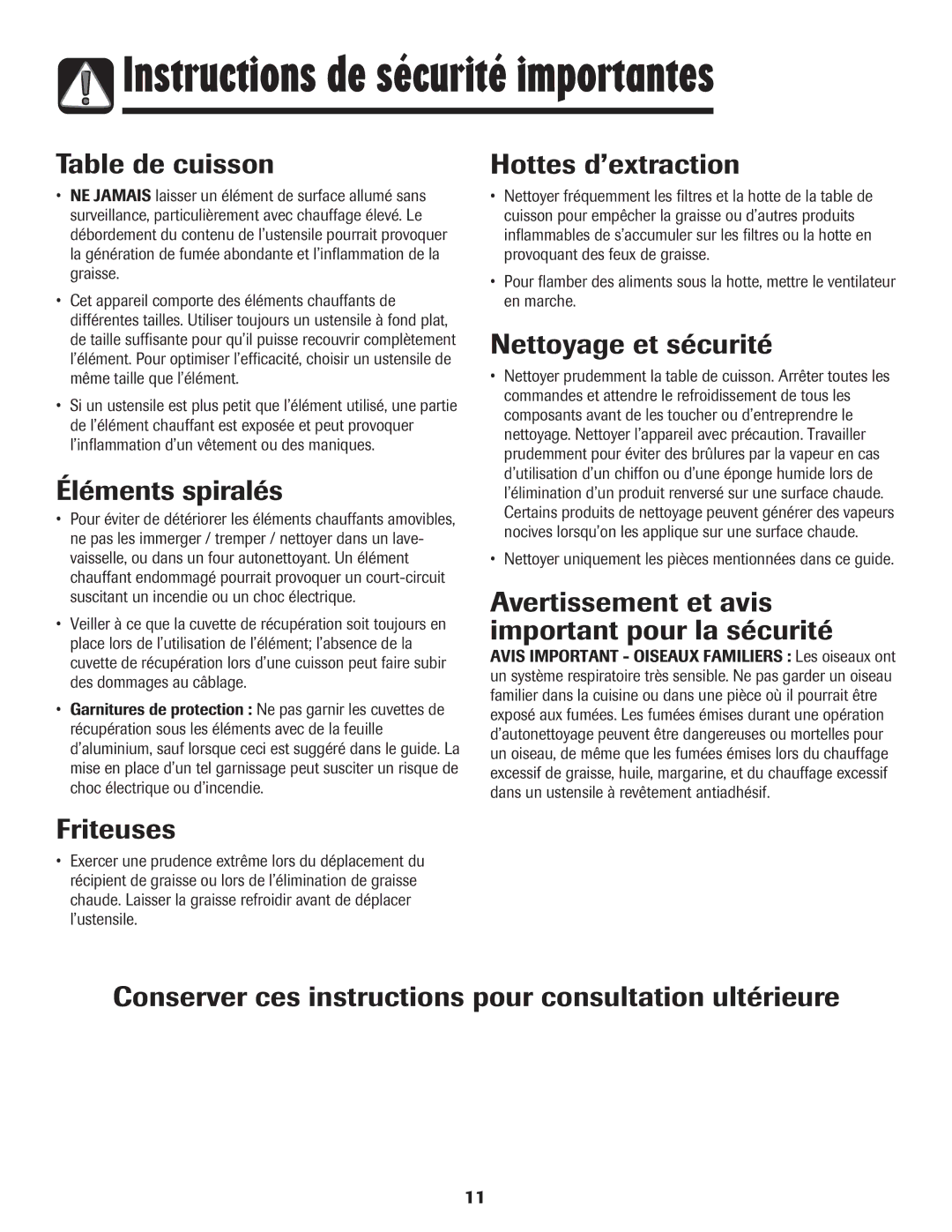 Maytag MEC4430AAW Table de cuisson, Éléments spiralés, Hottes d’extraction, Nettoyage et sécurité, Friteuses 