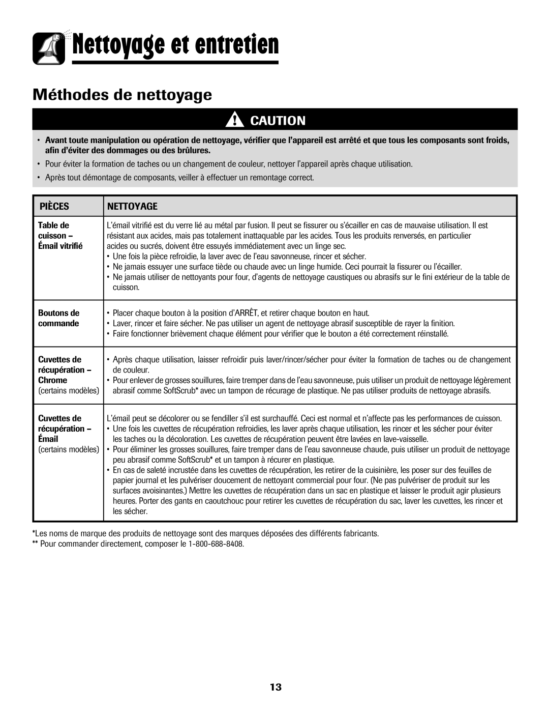 Maytag MEC4430AAW important safety instructions Nettoyage et entretien, Méthodes de nettoyage 