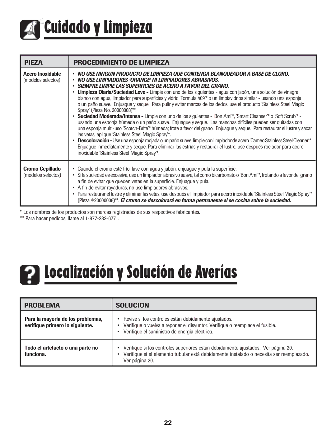 Maytag MEC4430AAW important safety instructions Localización y Solución de Averías, Problema Solucion 