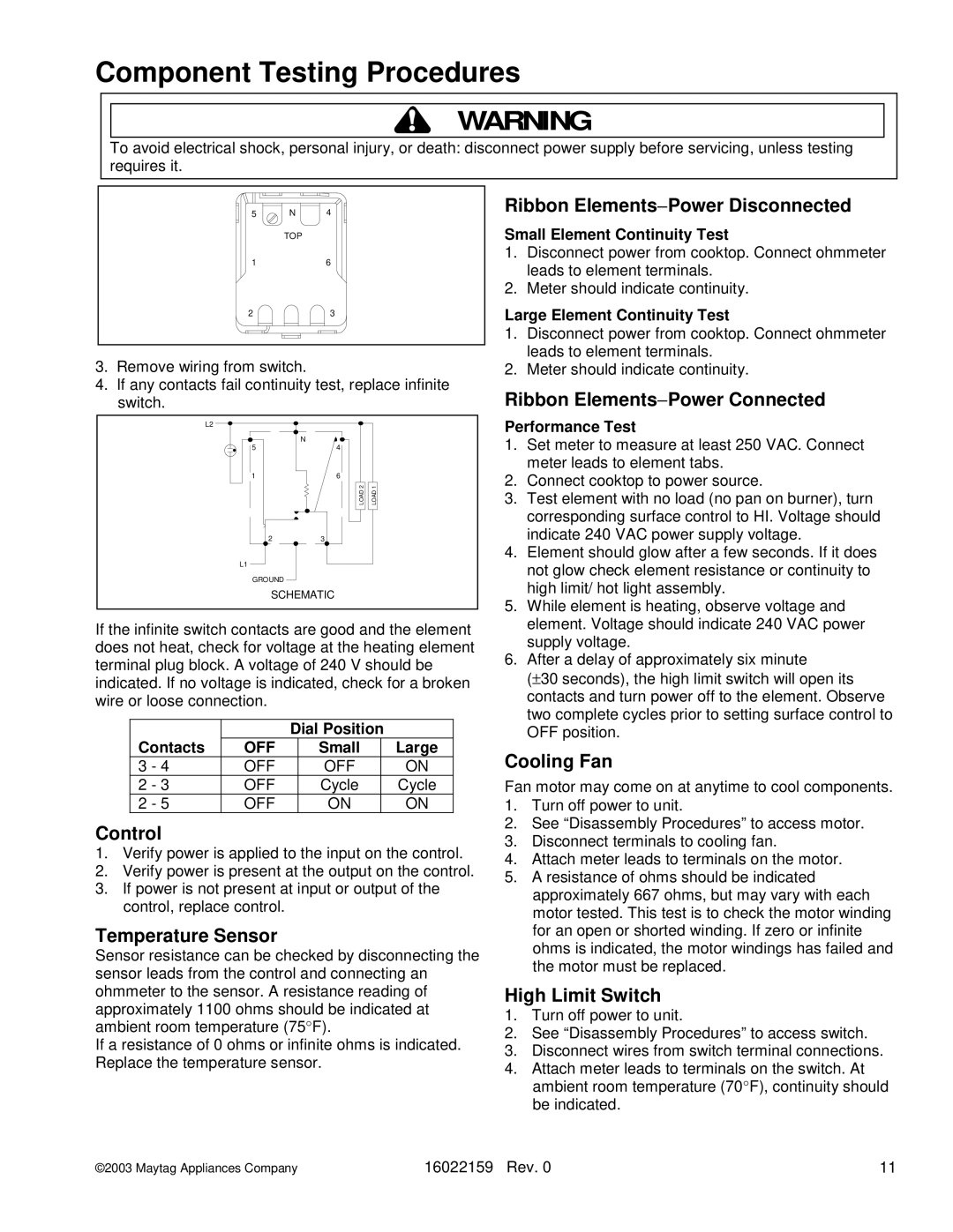 Maytag MEC4430BD, AKT3650 Ribbon Elements−Power Disconnected, Ribbon Elements−Power Connected, Control, Temperature Sensor 