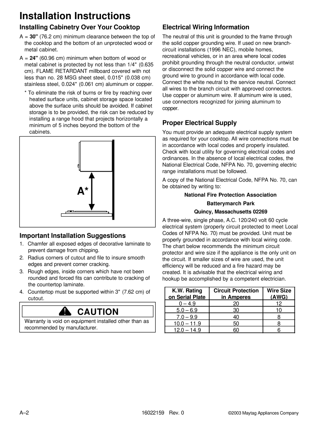 Maytag JEC8730AD Installation Instructions, Installing Cabinetry Over Your Cooktop, Important Installation Suggestions 