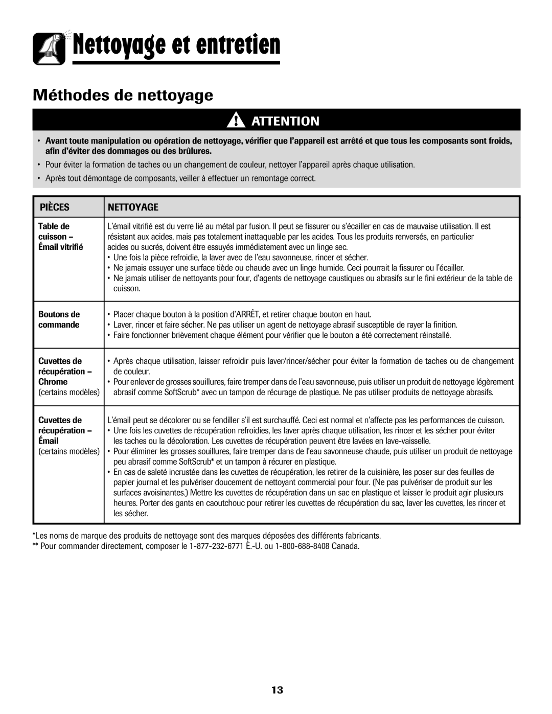 Maytag MEC4436AAW important safety instructions Nettoyage et entretien, Méthodes de nettoyage 