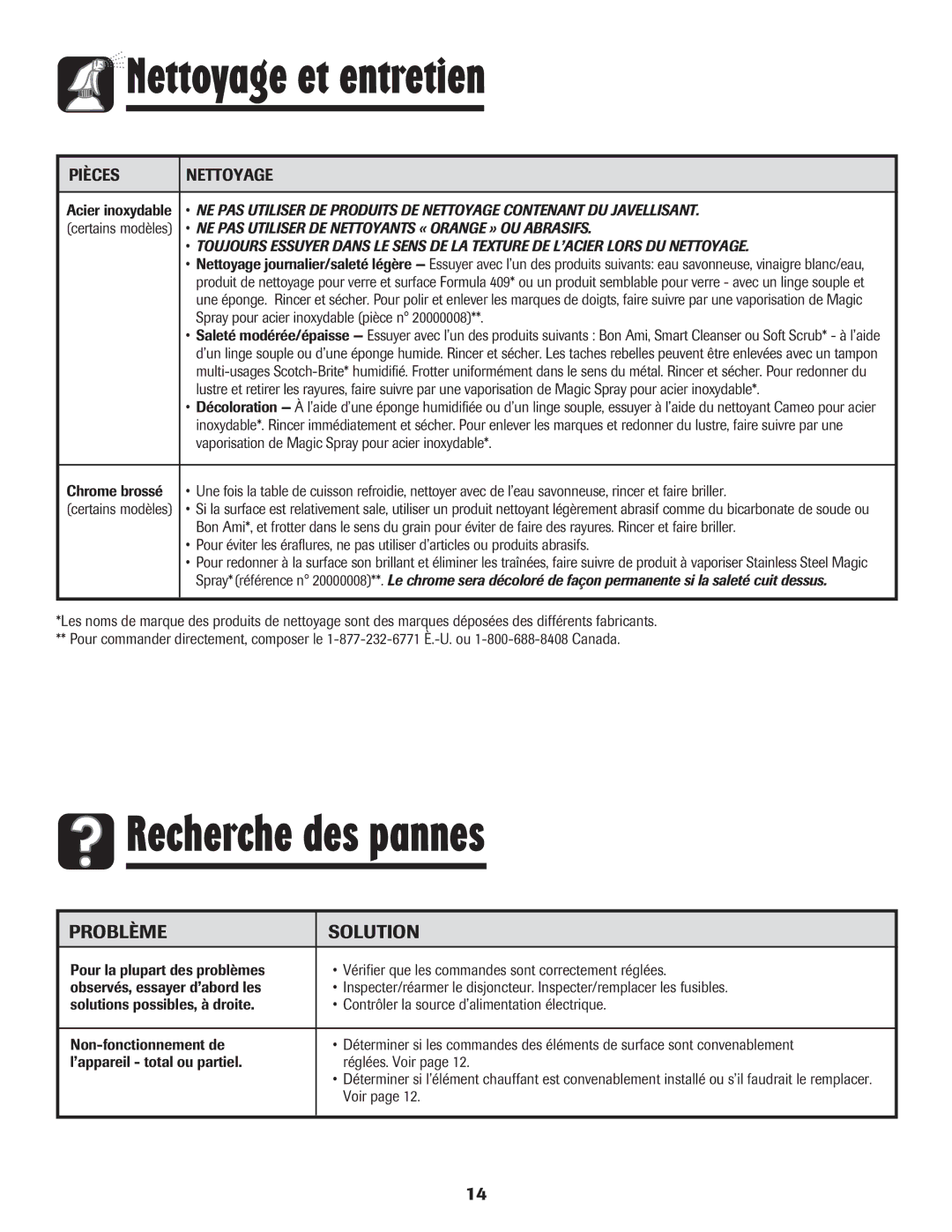 Maytag MEC4436AAW important safety instructions Recherche des pannes, Problème Solution 