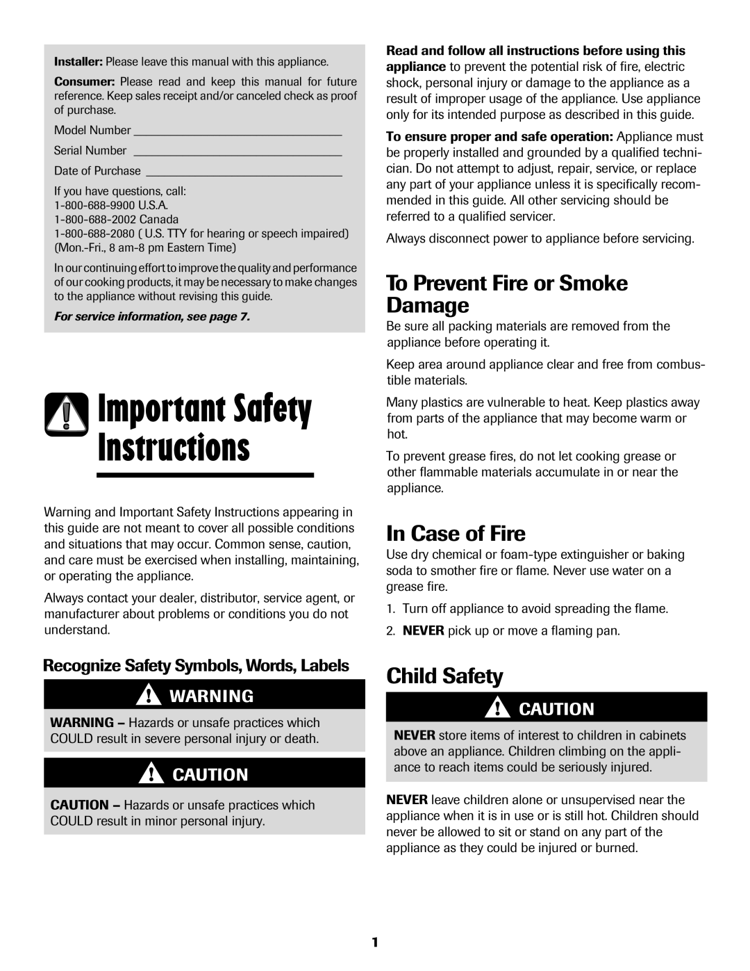 Maytag MEC4436AAW important safety instructions Instructions, To Prevent Fire or Smoke Damage, Case of Fire, Child Safety 