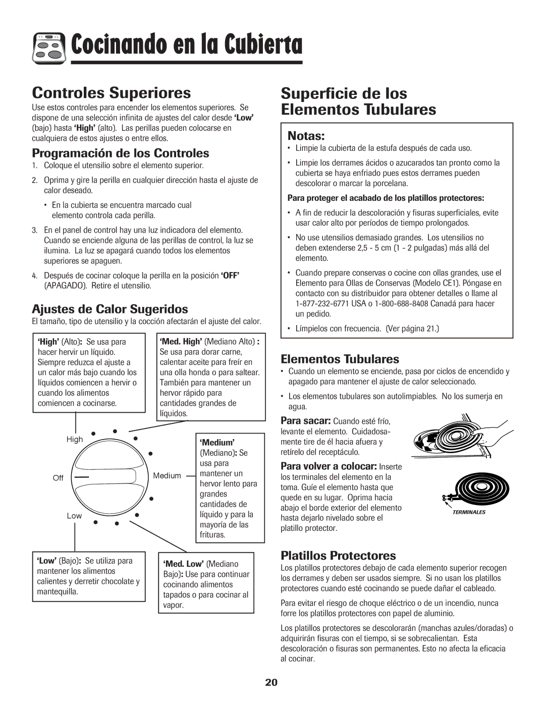 Maytag MEC4436AAW Cocinando en la Cubierta, Controles Superiores, Superficie de los Elementos Tubulares 