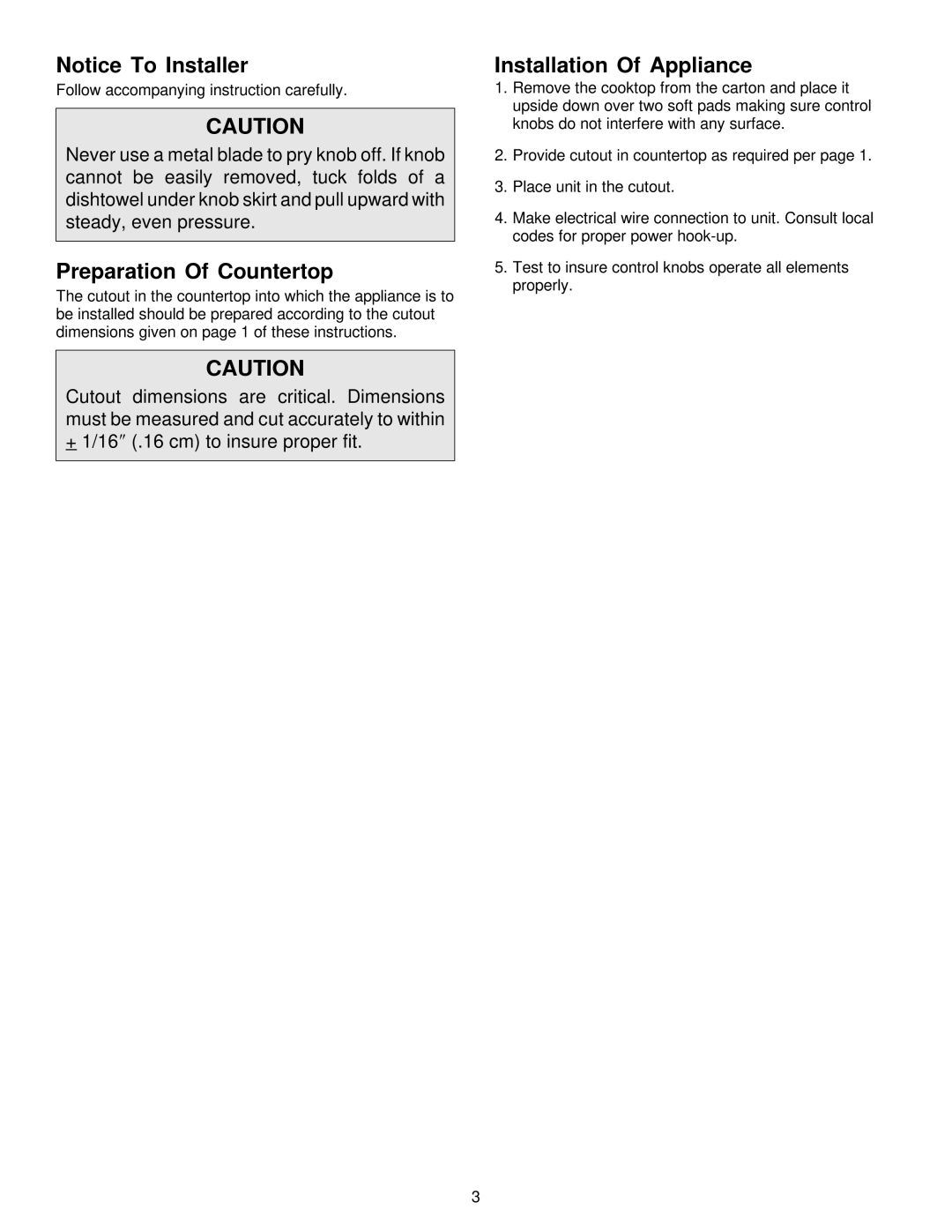 Maytag MEC5430, MEC5536 installation instructions Preparation Of Countertop, Installation Of Appliance 