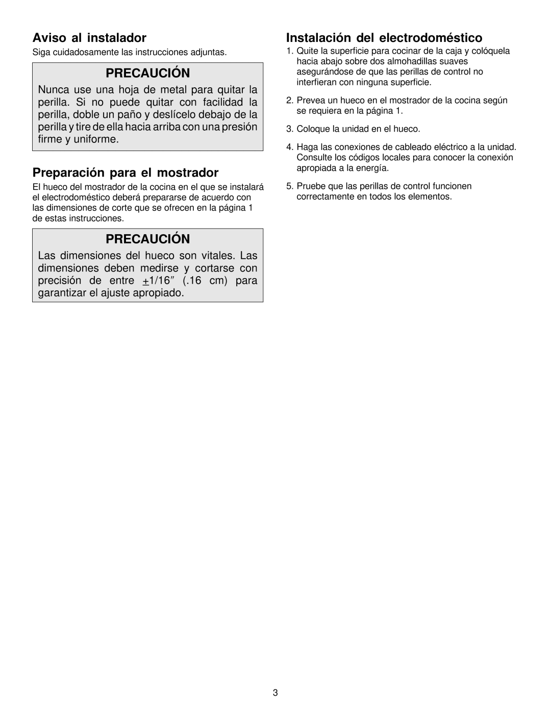 Maytag MEC5536, MEC5430 Aviso al instalador, Preparación para el mostrador, Instalación del electrodoméstico 