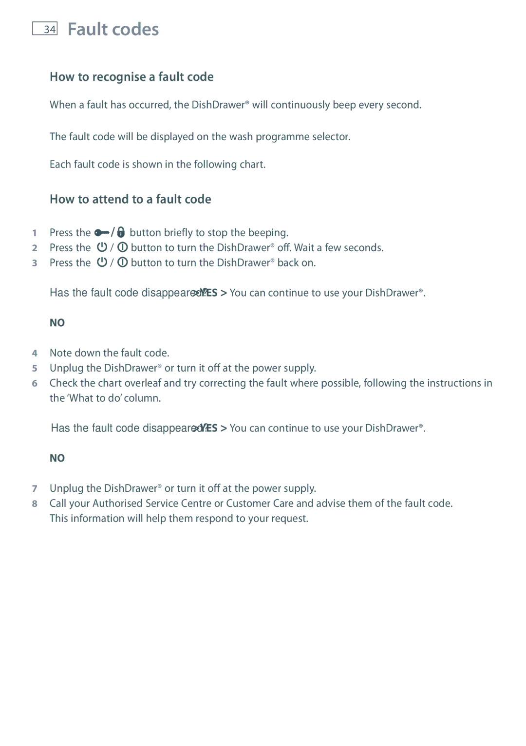 Maytag MEC7430W dimensions Fault codes, How to recognise a fault code, How to attend to a fault code 