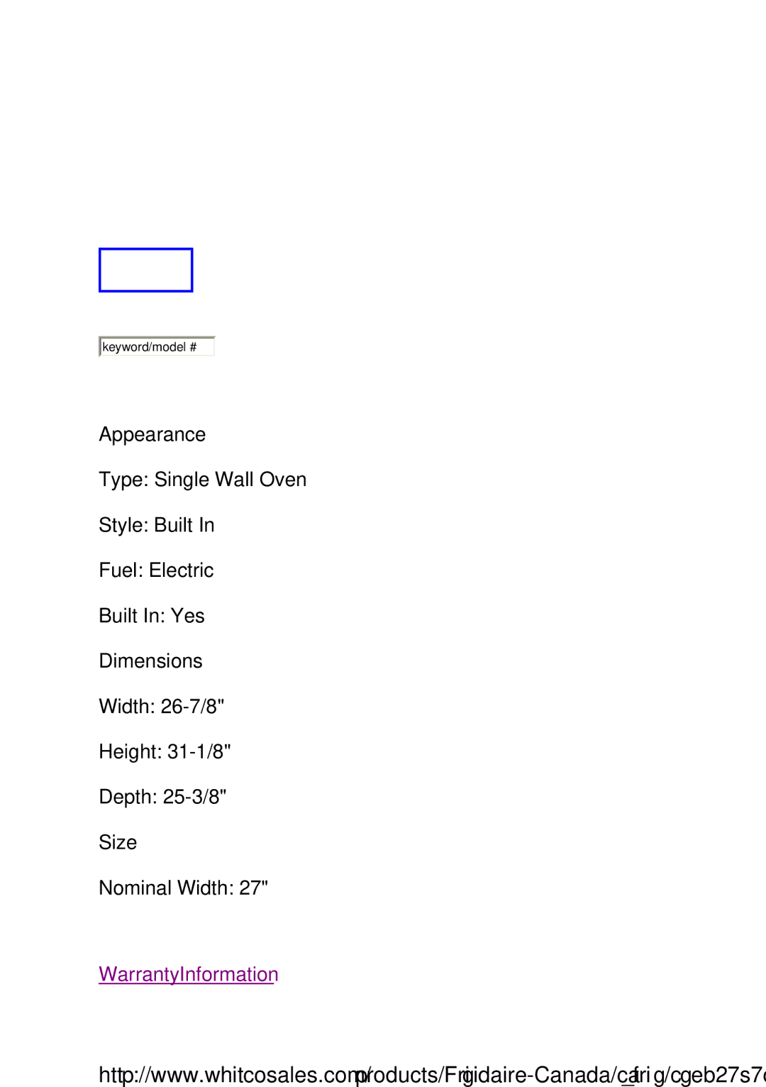 Maytag MEC7430W dimensions Warranty Information 