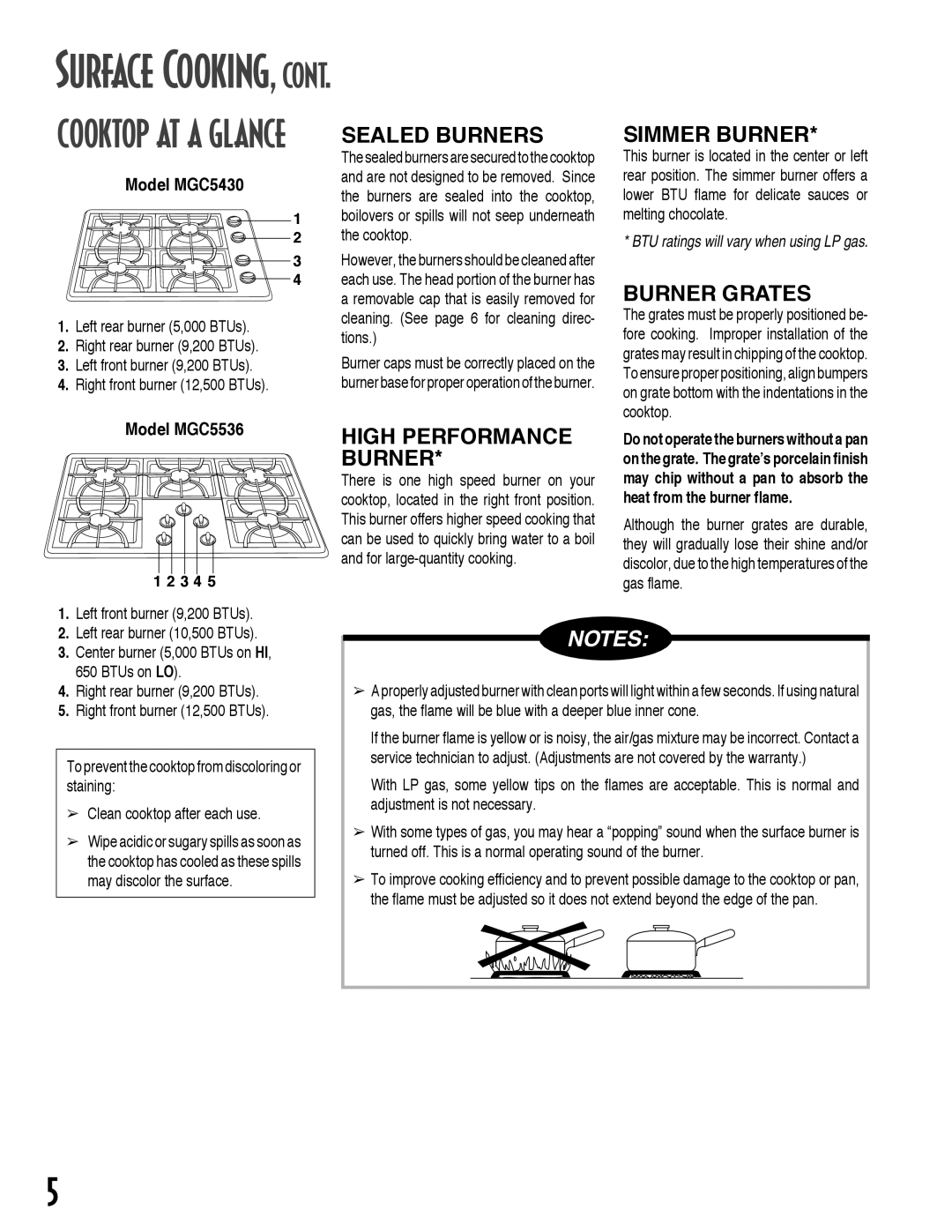 Maytag MEC7430W dimensions Surface Cooking 