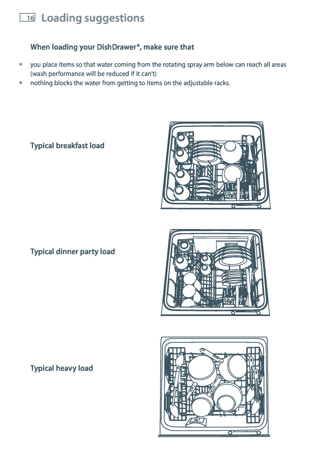 Maytag MEC7430W dimensions Loading suggestions, When loading your DishDrawer, make sure that 