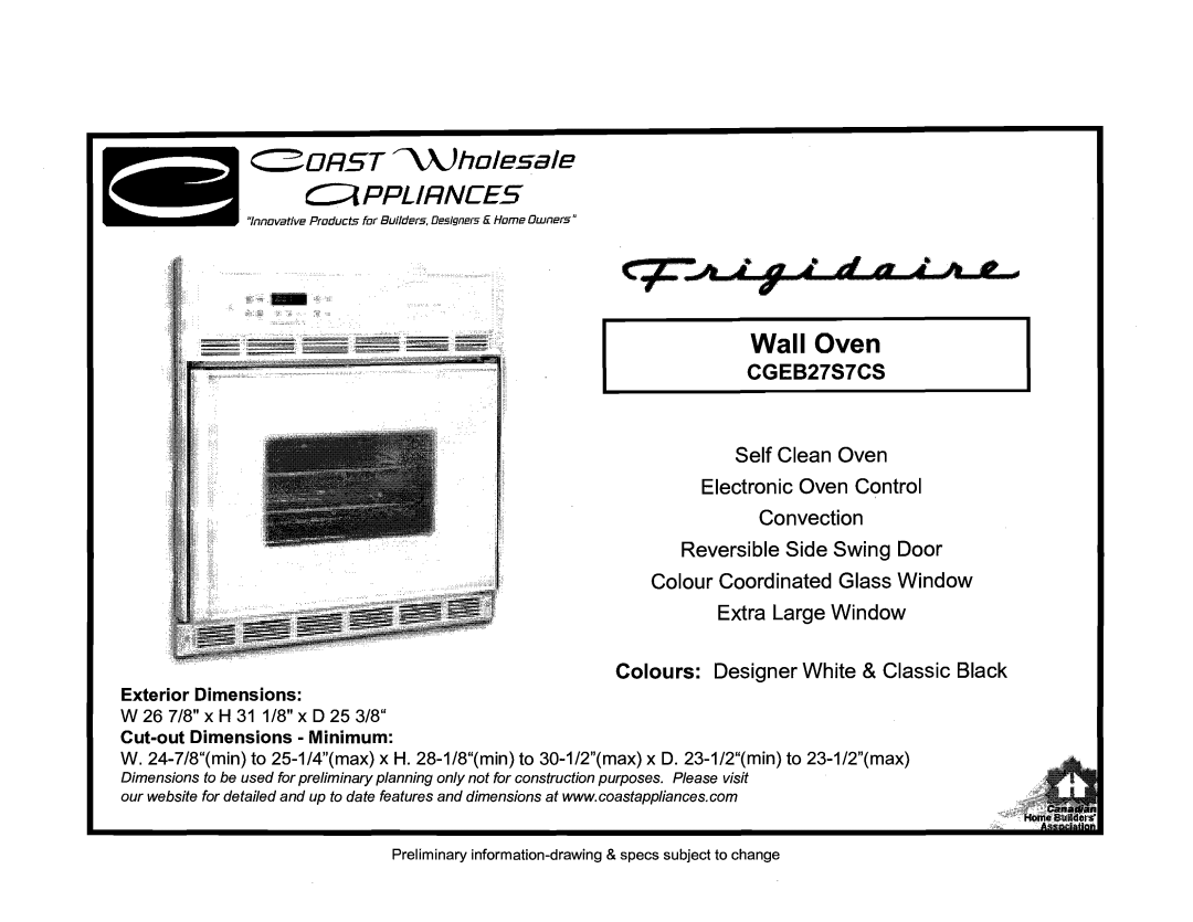 Maytag MEC7430W dimensions Wall Oven, CGEB27S7CS, e£A4- ,. Ad. « 4- ~, CORST ~hDle5ale, ~Pplirnces, Exterior Dimensions 