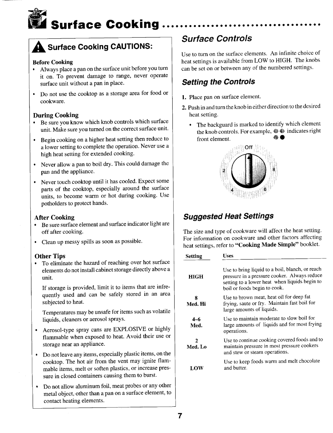 Maytag MER4530 warranty Surface Controls, Before Cooking, During Cooking 